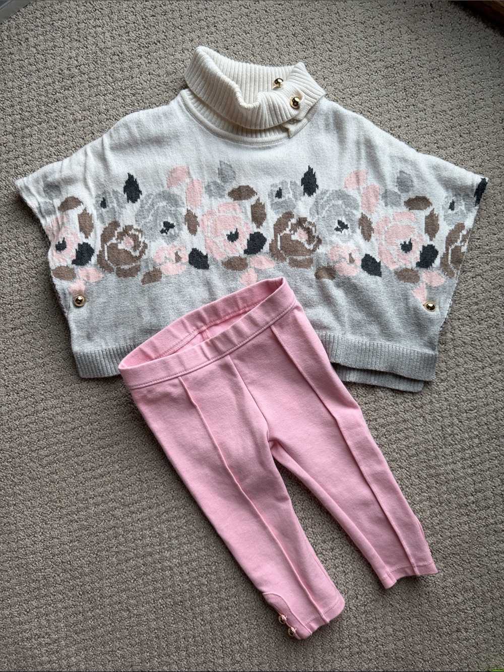 Kids Cream Floral Knit sweater with Pink Pointe pants